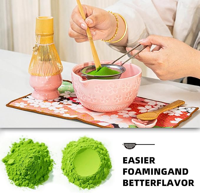 Matcha Whisk and Bowl Set, 8 PCS Pink Matcha Kit Includes Bowl with Spout, Whisk,Holder,Bamboo Scoop and Sifter, Unique Gift for Matcha Lovers (Pink)