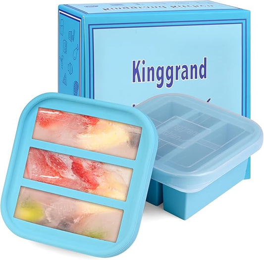 1/2-Cup Silicone Freezer Tray with Lid 2 Pack Soup Freezer Molds Food Freezing Container Make 6 Perfect Soups, Broths, Stews, Sauces, Curries