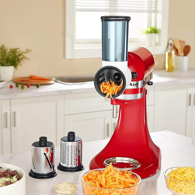 Slicer Shredder Attachment for KitchenAid Stand Mixer, Cheese Grater Attachment for KitchenAid Stand Mixer, Food Processor with 3 Blades by Hozodo