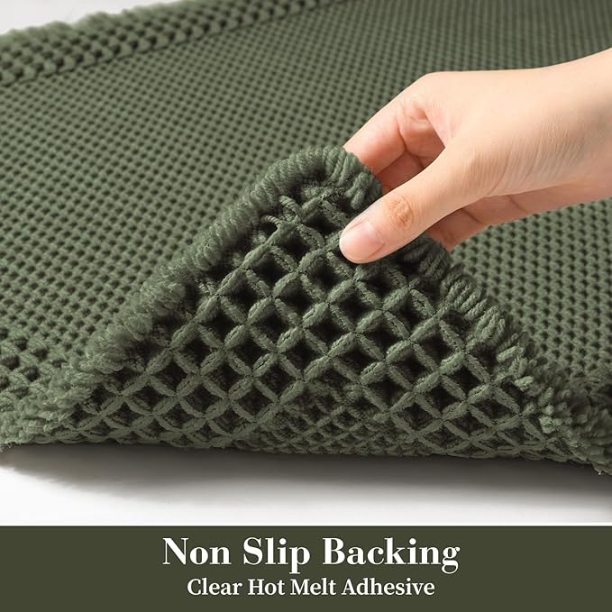 RESARE Waffle Bath Mat for Bathroom, Super Absorbent Bathroom Rugs Non Slip Machine Washable, Ultra Soft Quick Dry Boho Bath Rugs with Tassels for Floor, Upgraded Bordered Design, 18"x30" Green