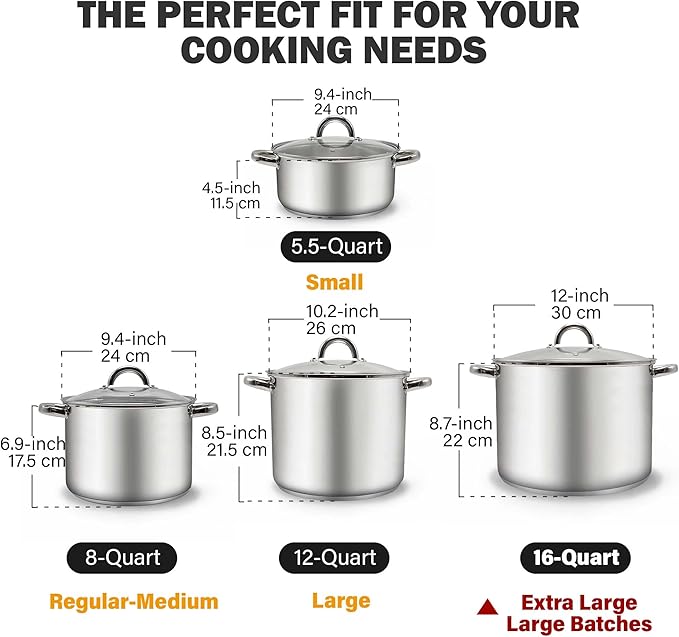 Cook N Home 16 Quart Stockpot with Lid, Stainless Steel