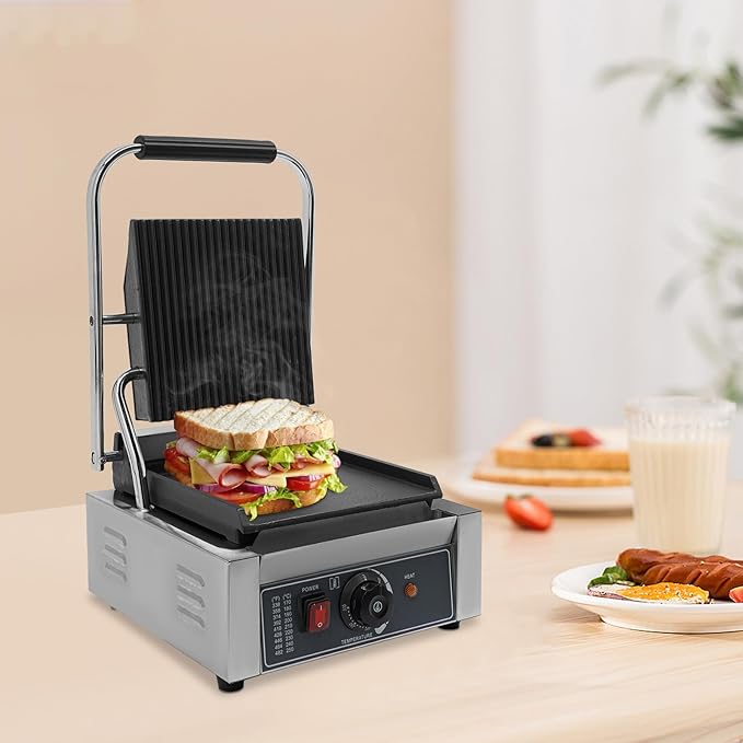 JOMCYDM 1800W Electric Stainless Steel Sandwich Maker, Sandwich Machine Pannini Maker,Commercial Sandwich Panini Press Grill to Grill Bread, Panini Sandwiches, Hamburgers, Chicken, Beef