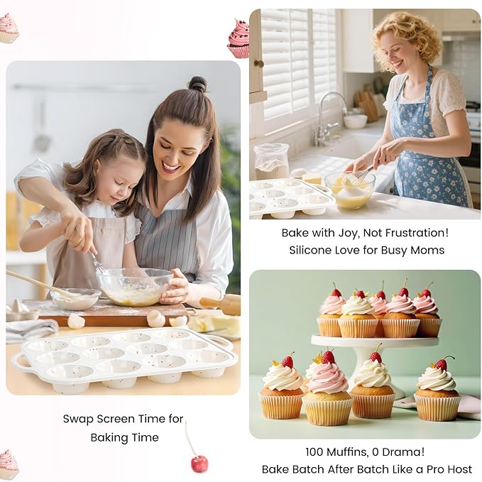 mary Silicone Muffin Pan with Metal Reinforced Frame - Mini Muffin Pan for Homemade Muffins, Cupcakes, and Bread, Oven and Dishwasher Safe - Set of 2, 6-Cup and 12-Cup