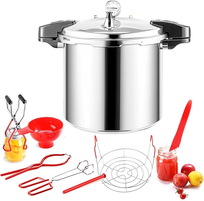 24 qt Pressure Canner with Gauge[14.5 PSI],with Canning Supplies 7 pc set,large pressure cooker for canning, its a great helper for both households and businesses used to make canned food