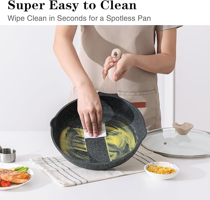 Frying Pans Nonstick with Lid, 12.5 Inch Large Skillet with Lid, Induction Cooking Pan, Stay-Cool Handle, Compatible with All Stovetops, PFOA Free