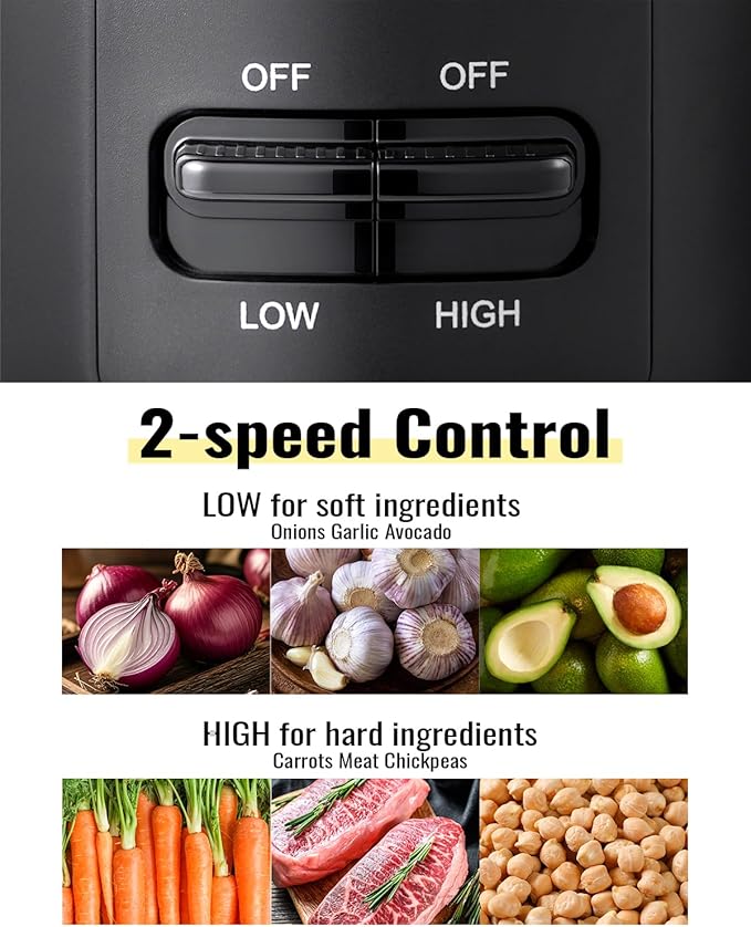 Food Chopper, 4 Cup Fast Food Processor, Electric Meat Grinder with 2 Speed, 4 Stainless Steel Blades, and Whisk, 400W Power for Chopping, Mixing, Emulsifying, Puree and Whisking, BPA-Free