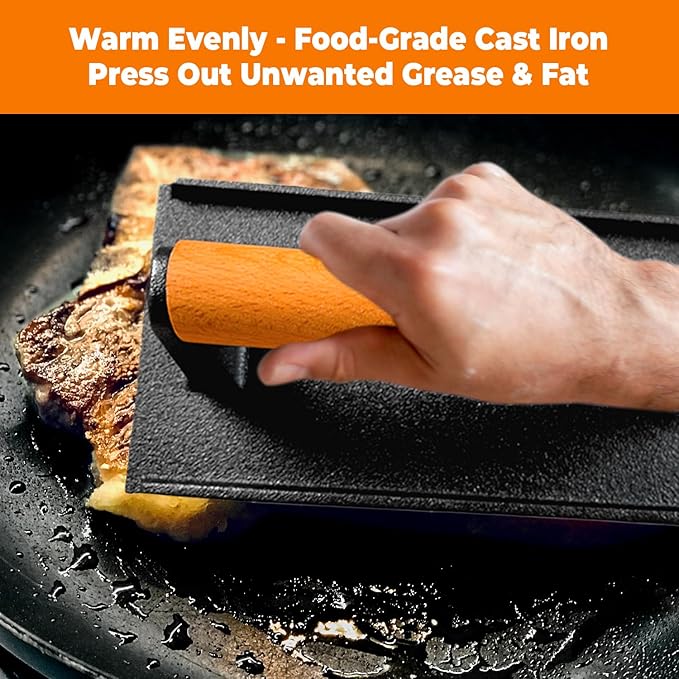 Smash Burger Press Kit for Griddle, 4 in 1 Heavy-Duty Cast Iron Round Burger Smasher & Rectangle Grill Press Meat Steak Weight for Bacon, Paninis, Hamburger, Sandwich, with Spatula & Seasoning Shaker