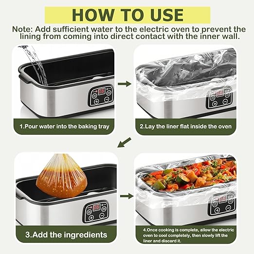 10 Count Electric Roaster Liners, 34" × 18" Roaster Liners Disposable, Fits 16, 18, and 22 Quart, Up to 350° F, High Temperature Resistant Stew Cooking Bags, Food Grade Material