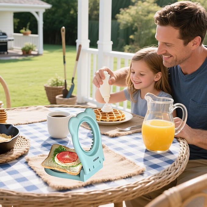 Sandwich Cutter and Sealer - 3.7" Circle & Square Pocket Sandwich Maker, Intuitive & Easy-to-Use for Boys &Girls, Perfect for Breakfast & Lunchboxes (Light Blue, Round)