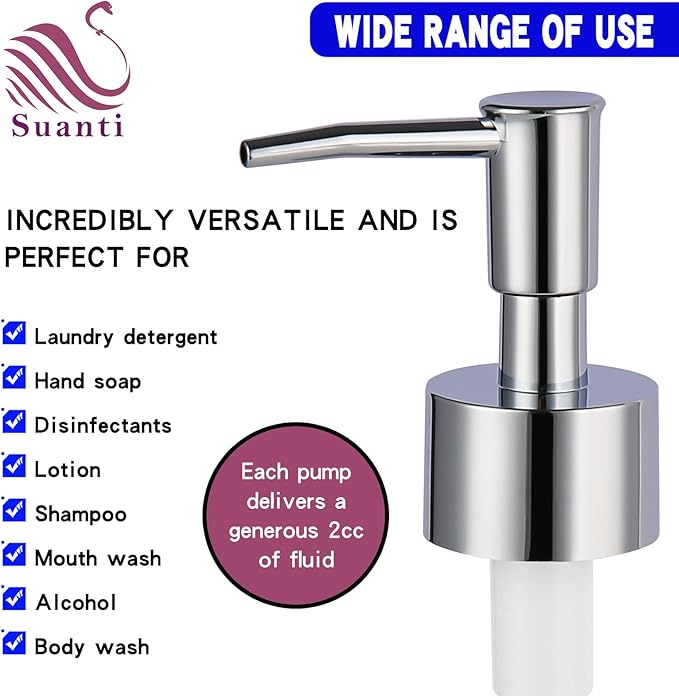 Soap Pump Replacement, Hand Soap Dispensers Pump for Bathroom, Replacement for Round 1.1in (28 mm) Neck Bottles,Rust Proof&Leak Proof for Soap Lotion Bottle Upcycling (Silver, 4 Pack)
