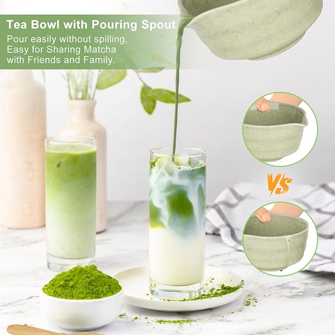 7 Pcs Matcha Whisk Set Kit, Includes Bowl, Bamboo Whisk and Holder, Bamboo Scoop, Scoop, Sifter and Tea Towel