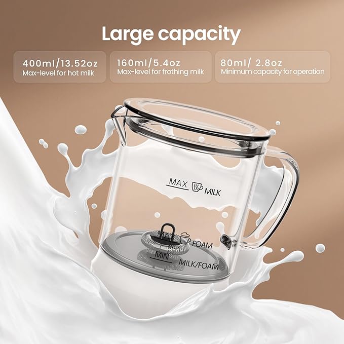 4-in-1 Milk Frother, Electric Milk Frother and Steamer with LED Touch Screen, Non-stick Bottom, Milk Warmer 13.52oz for Lattes, Cappuccinos, and Macchiatos at Home, White