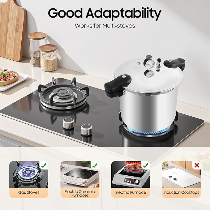 23 Quart Pressure Cooker, Aluminium Alloy Pressure-Cooker Polished Large Capacity Pressure Canner Polished Stovetop Pot with Gauge & Release Valve, Anti-scald Insulated Handle for Family Commercial