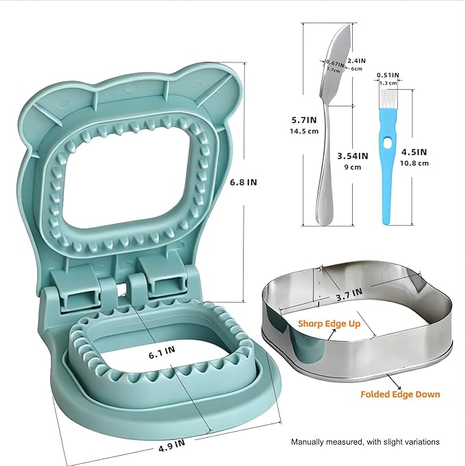 Sandwich Cutter and Sealer - 3.7" Circle & Square Pocket Sandwich Maker, Intuitive & Easy-to-Use for Boys &Girls, Perfect for Breakfast & Lunchboxes (Light Blue, Square)