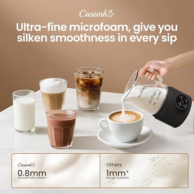 4-in-1 Milk Frother, Electric Milk Frother and Steamer with LED Touch Screen, Non-stick Bottom, Milk Warmer 13.52oz for Lattes, Cappuccinos, and Macchiatos at Home, Black