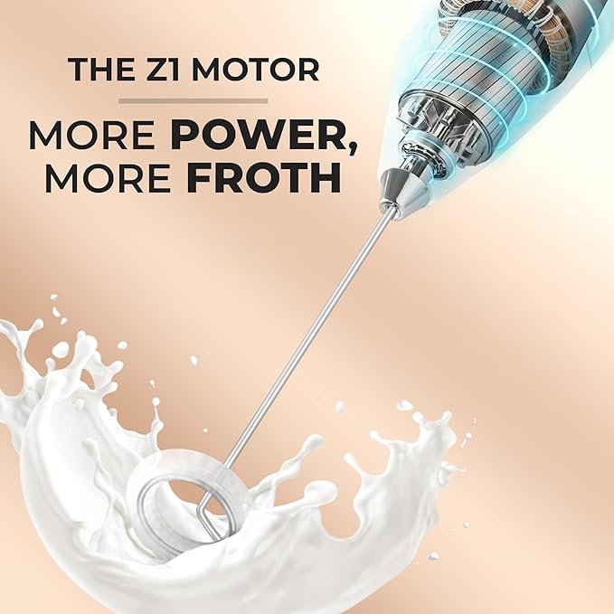 Zulay Powerful Milk Frother for Coffee with Powerful Motor - Handheld Frother Electric Whisk, Milk Foamer, Mini Mixer & Coffee Blender Frother for Frappe, Latte, Matcha, No Stand - White
