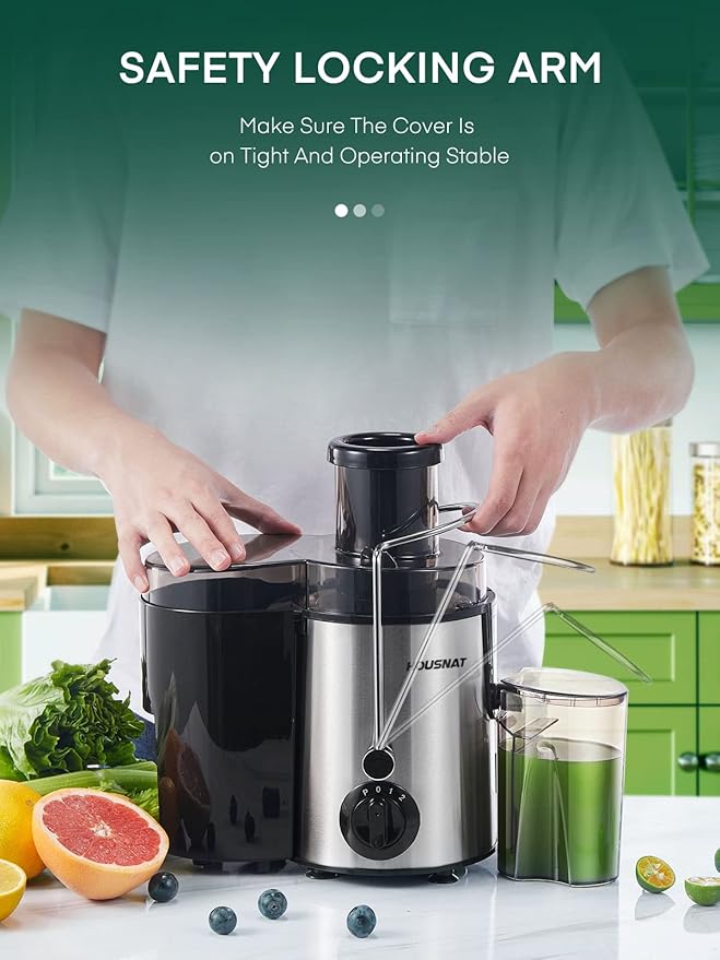 Juicer Machine, HOUSNAT Centrifugal Juicer,Extractor Max Power 800W Juice, 65MM Chute for Whole Fruit and Vegetables, Juice Extractor with 3 Speeds Quick Juicing, Easy to Clean, BPA Free,Silver