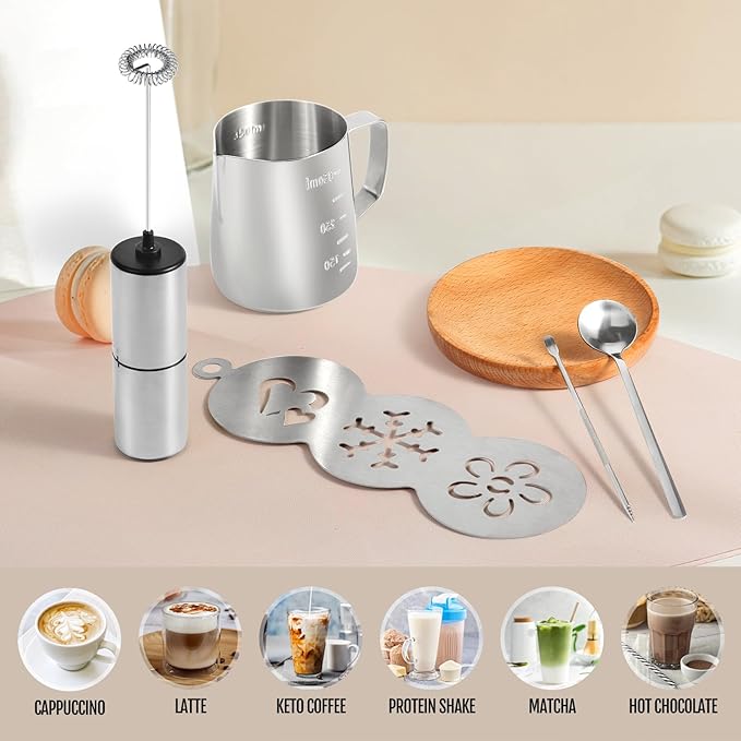 Electric Milk Frother Handheld - Compact Foam Maker with Stand & Accessories, Perfect for Coffee, Cappuccinos, Lattes, & More