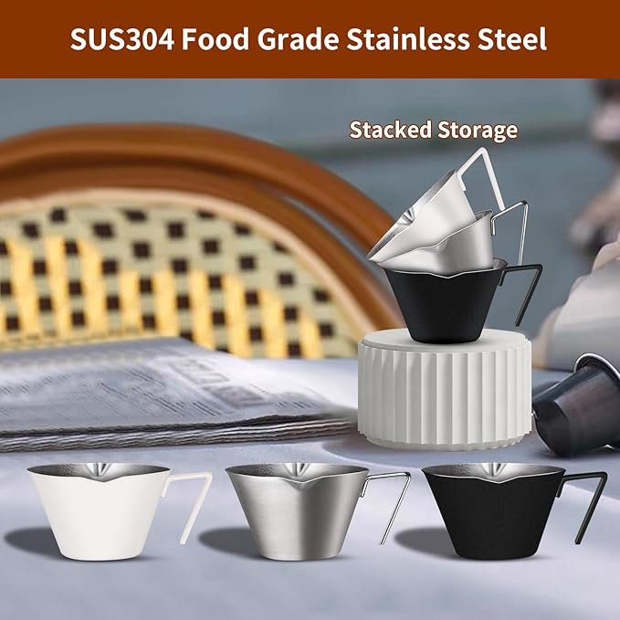 1Pc Stainless Steel Espresso Cups, Double Spout Metal Measuring Cup with Dual Scale, Espresso Shots Cup with Handle, 3.4oz/100ml