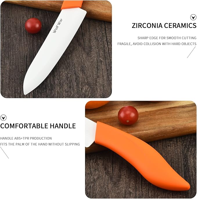 Ceramic Knife Set with Sheaths - Black 5 Piece Kitchen Set: 6" Chef, 5" Utility, 4" Fruit, 3" Paring Knife, One Peeler