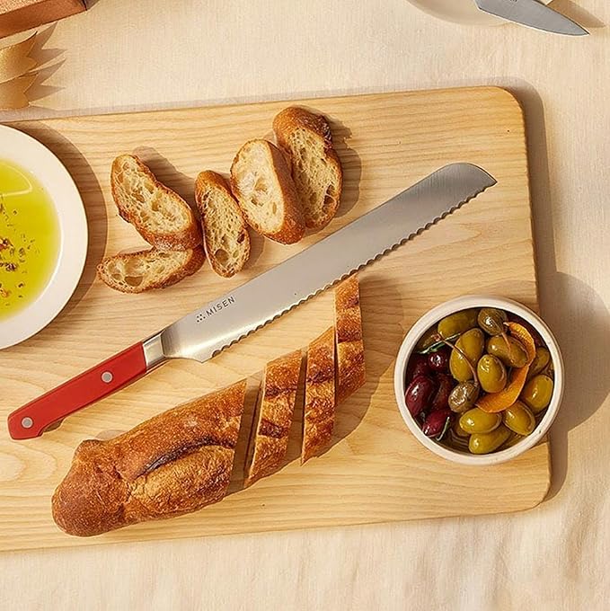 Misen Serrated Bread Knife – High-Carbon Japanese AUS8 Steel – Effortless Slicing of Bread, Pastries, and Fruits – Razor-Sharp Edge and Durable Blade with Ergonomic Handle - 10", Black