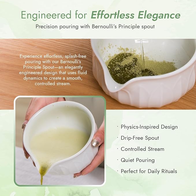 Matcha Whisk Set - 7pcs Japanese Tea Ceremony Kit with Spouted Bowl & Bamboo Whisk, Matcha Starter Kit for Beginners - Authentic Green Tea Accessories, Gift Set for Lovers-White