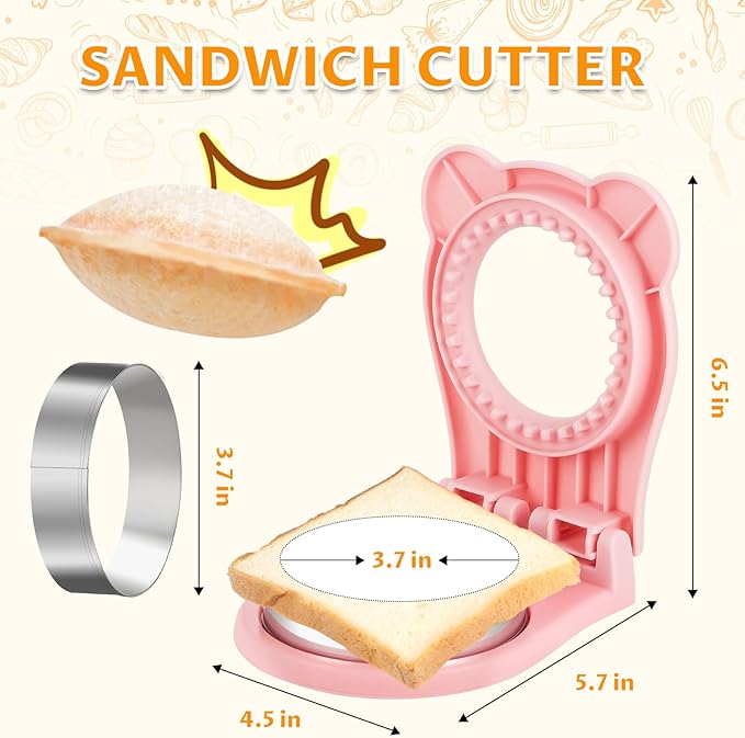 Uncrustable Sandwich Maker,Sandwiches Pocket Circle Shape 3.7Inch Sandwich Cutter and Sealer,Sandwich Cutter for Kids Breakfast and lunchboxes (Pink)