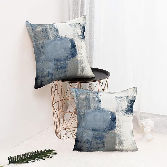 Throw Pillow Covers 18x18 Set of 2 Blue and Grey Art Throw Pillow Covers Soft Decorative Couch Pillow Covers for Home Living Room Bedroom