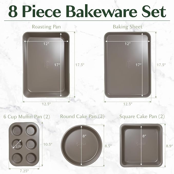 Goodful All-In-One Nonstick Bakeware Set, Stackable and Space Saving Design includes Round and Square Pans, Muffin Pans, Cookie Sheet and Roaster, Dishwasher Safe, 8-Piece, Terracotta