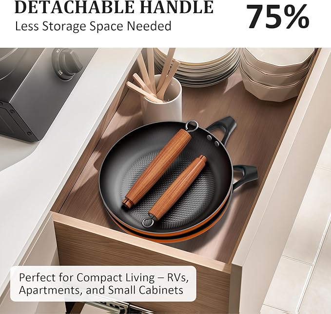 YUTANN 12 Inch Nonstick Cast Iron Pan - Pre-Seasoned Skillet with Oil-Saving Diamond Pattern, Removable Handle, Oven Safe, Healthy & Durable Cooking