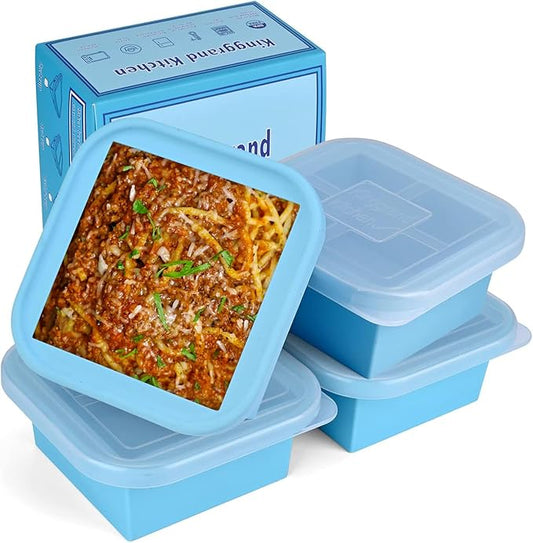 2 Cup Silicone Freezer Trays with Lid 4 Pack Silicone Freezer Molds soup freezer containers Make 4 Perfect Soups, Broths, Stews, Sauces, Curries