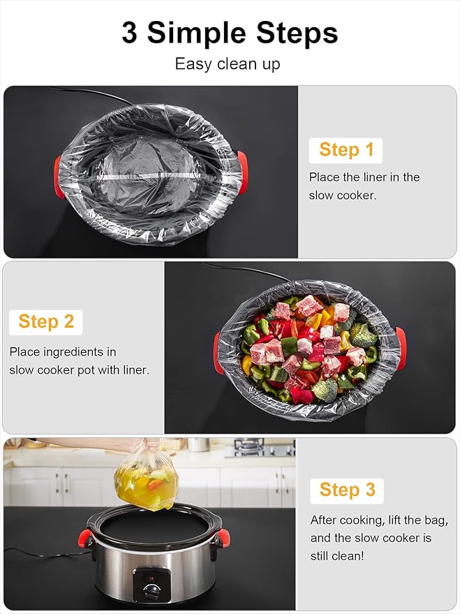 SMARTAKE Slow Cooker Liners, Large Size 13"x 21" Disposable Cooking Bags, Fit 3QT to 8QT for Slow Cooker, Cooking Trays, Suitable for Oval & Round Pots, 10 Liners