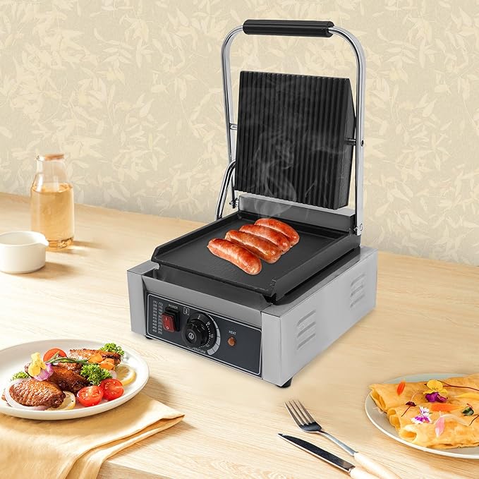 JOMCYDM 1800W Electric Stainless Steel Sandwich Maker, Sandwich Machine Pannini Maker,Commercial Sandwich Panini Press Grill to Grill Bread, Panini Sandwiches, Hamburgers, Chicken, Beef