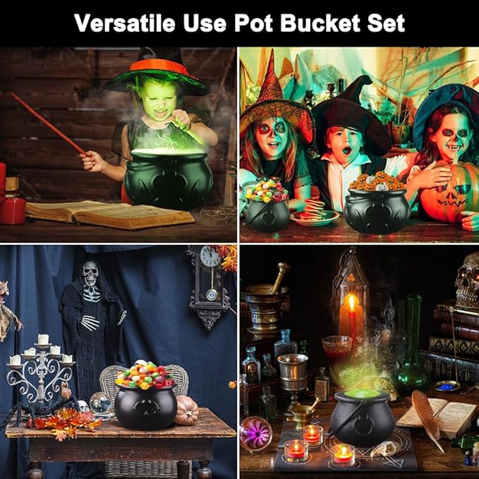 DIYDEC 10 in 1 (12.8", 9.8", 7.6", 5.7", 2.7") Package Halloween Large Cauldron, Black Plastic Witch Cauldron Kettle Candy Holder for Halloween & St. Patrick’s Day Party Favors Decor