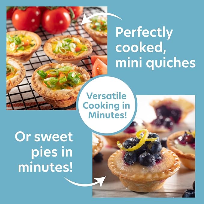Mini Pie & Quiche Maker- Thanksgiving Electric Baker Cooks 6 Small Quiches or Pies in Minutes- Dough Cutting Circle Easy Measurement- Better than Tins, Pans- Baking or Dessert Gift - Fall Must Have