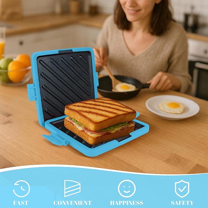 Microwave Sandwich Maker - Microwave Toastie Sandwich Maker，3-in-1 Toastie Panini Press with Dishwasher Safe Design No Electricity Needed Fast Cooking for Travel Friendly/Office/Home(Blue)