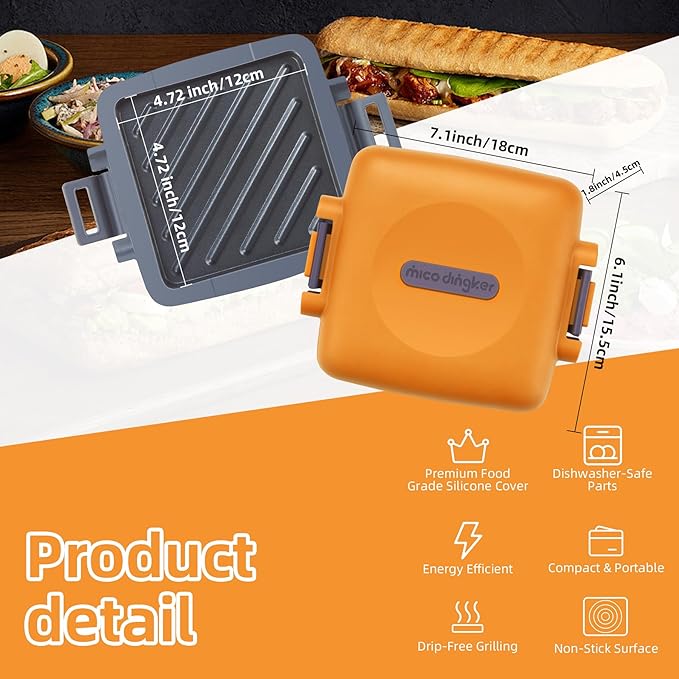 Microwave Toastie Sandwich Maker, Snack Maker & Panini Press, Removable Non-Stick Plates Silicone Microwavable Cookware, Heatwave Technology, Orange