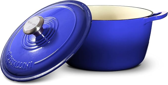 Signature Enameled Cast Iron Dutch Oven, Non-Stick Serving Pot with Tight Fitting Lid for Perfect Roasting, Baking, Sauteing, and Bread Making | 4.5Q (4.2L) - Indigo Blue