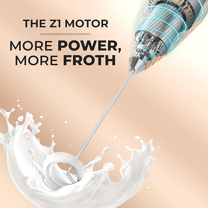 Zulay Powerful Milk Frother for Coffee with Powerful Motor - Handheld Frother Electric Whisk, Milk Foamer, Mini Mixer & Coffee Blender Frother for Frappe, Latte, Matcha, No Stand - Maple