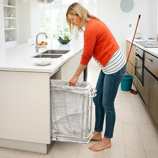 Cabinet Trash Can Pull Out Kit, Heavy Duty Under Sink Garbage Can Pull Out Track + 7 Gal Bin, Under Cabinet Slide Out Organizer, Trash Can Drawer Slide for Counter, Botes de Basura para Cocina