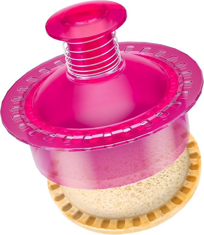 Sandwich Cutter and Sealer Cut and Seal Sandwich Maker, Crustless Peanut Butter & Jelly Sandwich Cookie Cutter (Translucent Pink Round)