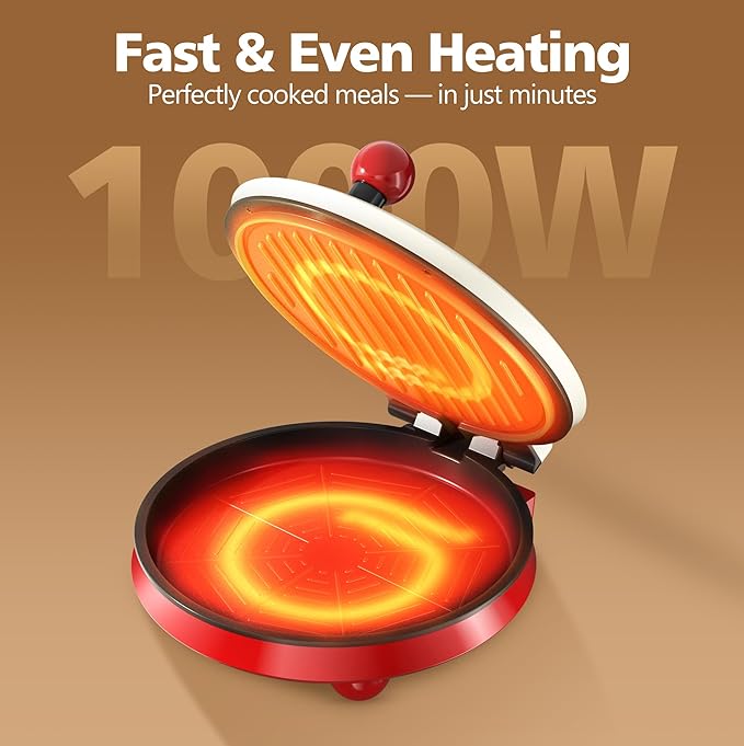 Small Electric Pancake Griddle - CACHOO 8'' Round Electric Griddle Nonstick with On/Off Switch, 180° Open Indoor Grill/Press Maker for Paninis, Quesadillas, Burgers, Omelettes, Thin Pizzas