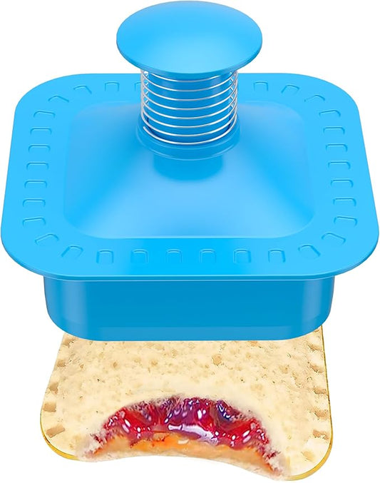 Sandwich Cutter and Sealer Square Cut and Seal Sandwich Maker, Crustless Peanut Butter & Jelly Sandwich Cookie Cutter-Blue Square