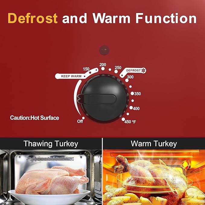 RoyalCraft 26-Quart Electric Roaster Oven with Visible Self-Basting Lid, Turkey Roaster Oven with Removable Pan and Rack, Perfect for Large Meals and Holiday Feasts, Red