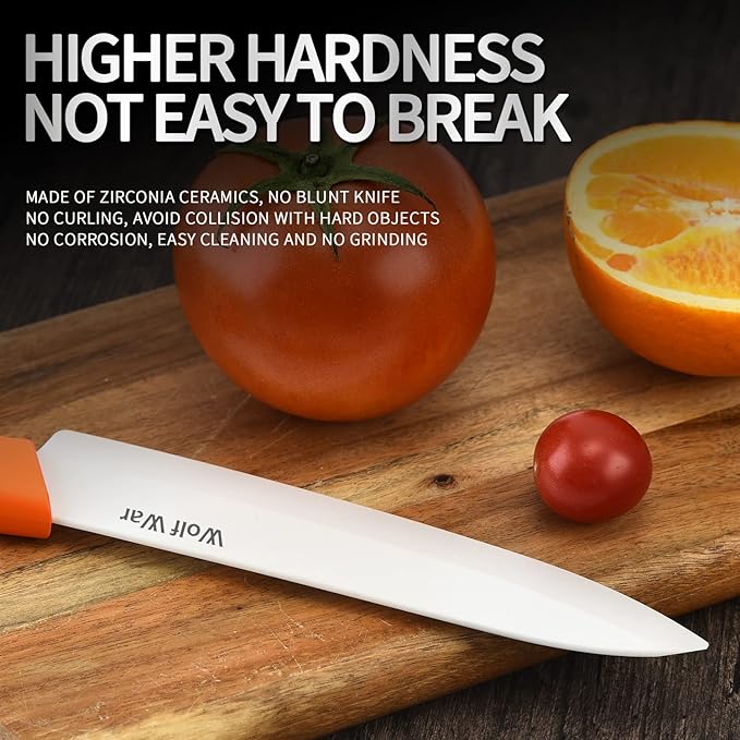 Ceramic Knife Set with Sheaths - Black 5 Piece Kitchen Set: 6" Chef, 5" Utility, 4" Fruit, 3" Paring Knife, One Peeler