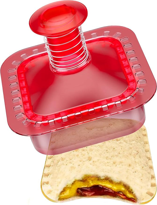 Sandwich Cutter and Sealer Cut and Seal Sandwich Maker, Crustless Peanut Butter & Jelly Sandwich Cookie Cutter (Translucent Red Square)