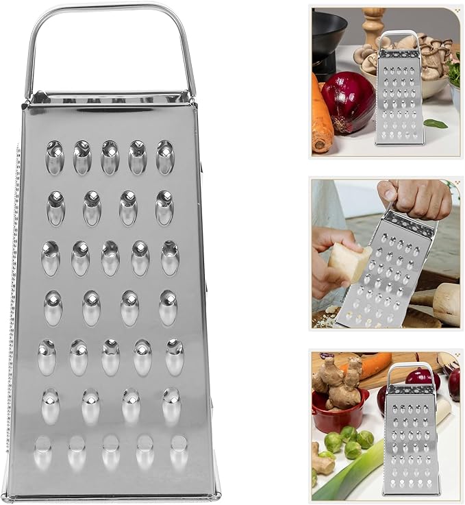 Cheese Grater - Stainless Steel Vegetable Grater, 4 Side Ktichen Box Graters with Handle, Multifunction Cutter Slicer for Cheese, Potato, Fruit, Vegetable 3.5 x 7.9 inch