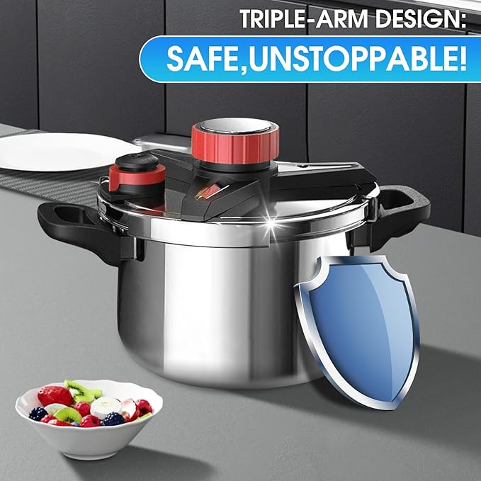 18/8 Stainless Steel Pressure Cooker 10 QT, [Save 70% Cooking Time] Olla De Presion with Food-Grade Body [One Hand Operation] Rotating Lock/Unlocking Lid System, Steam Rack Included