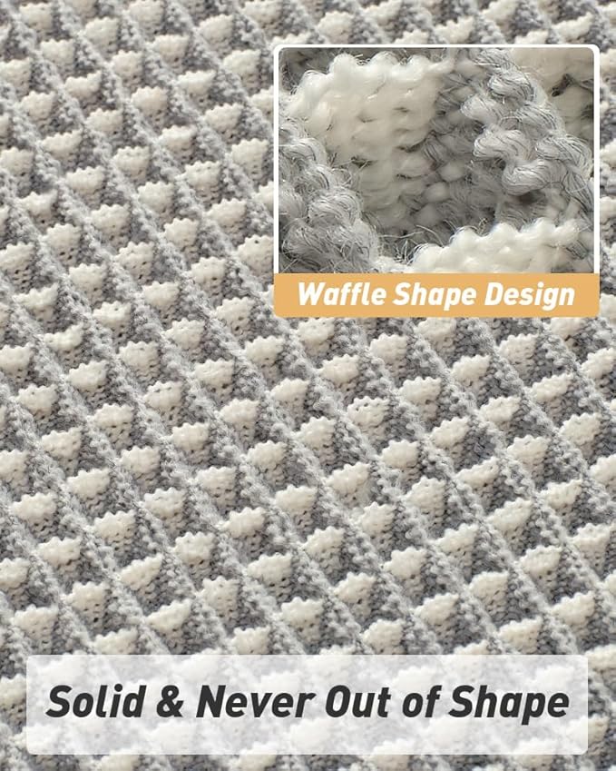 Upgraded Waffle Runner Rug Super Absorbent Non Slip Bath Mats for Bathroom Machine Washable Bathroom Runner Rug with Tassels, Ideal for Hallway Bedroom Laundry Room, 17" x 60", LightGrey & Cream