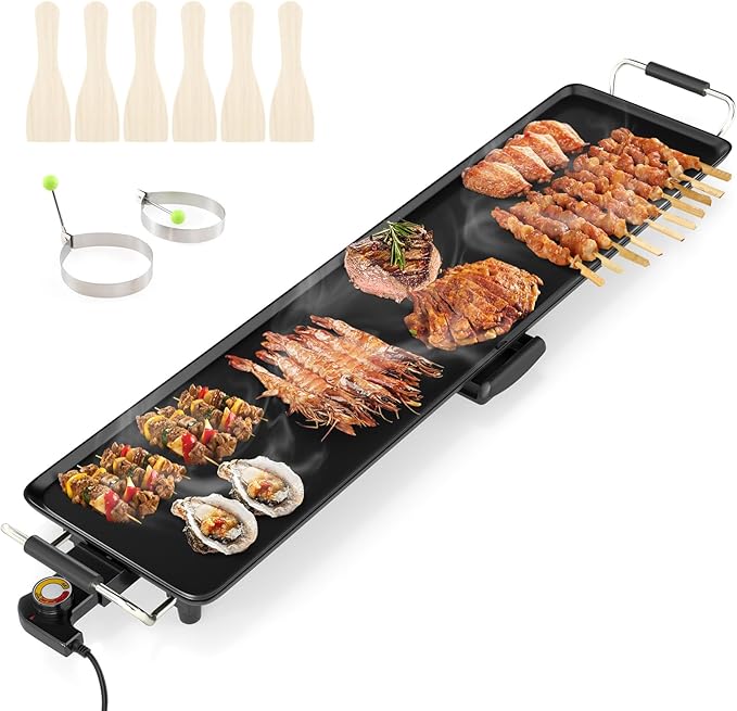 35” Extra Large Electric Griddle, Teppanyaki Grill w/Nonstick Surface, 4 Adjustable Temperature, Insulated Handles & Drip Tray, Indoor & Outdoor Tabletop Griddle for Party, Camping (35”)